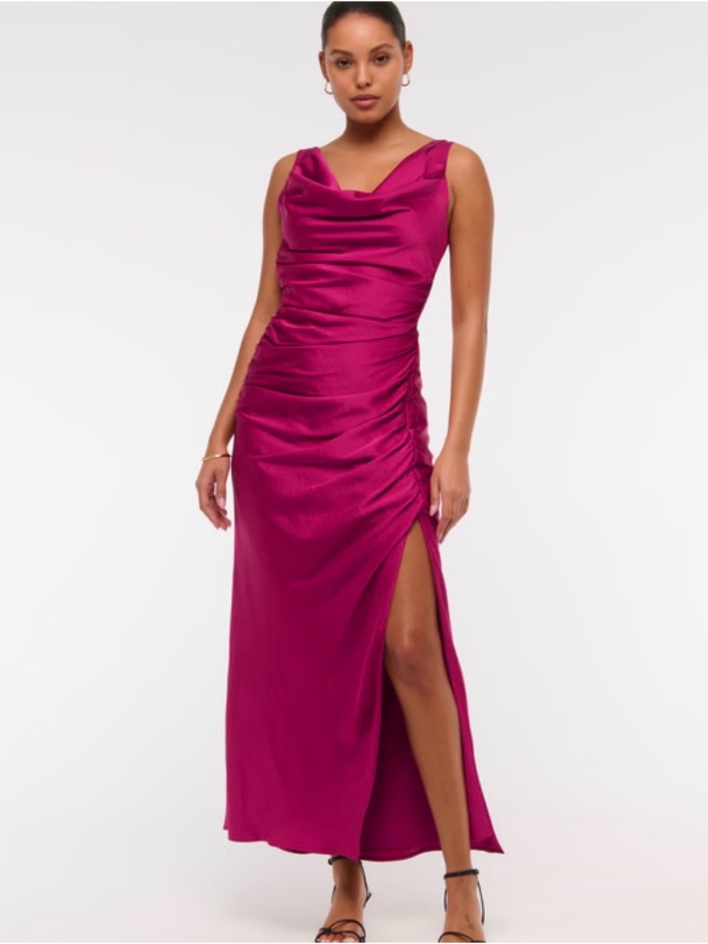 Abercrombie Fitch Cowl Neck Draped Maxi Dress Berry Petite Large New